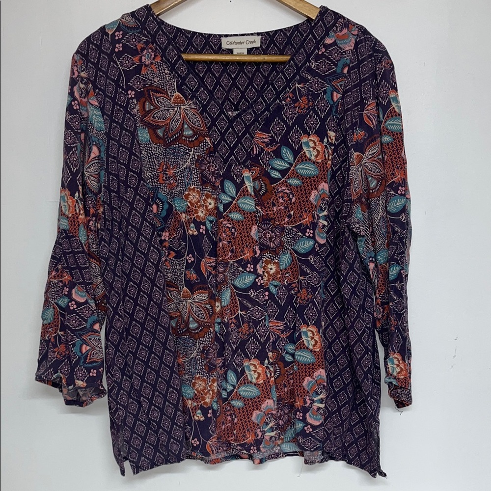 Coldwater Creek XL Women’s Bohemian Paisley Patterned Blouse, Relaxed fit